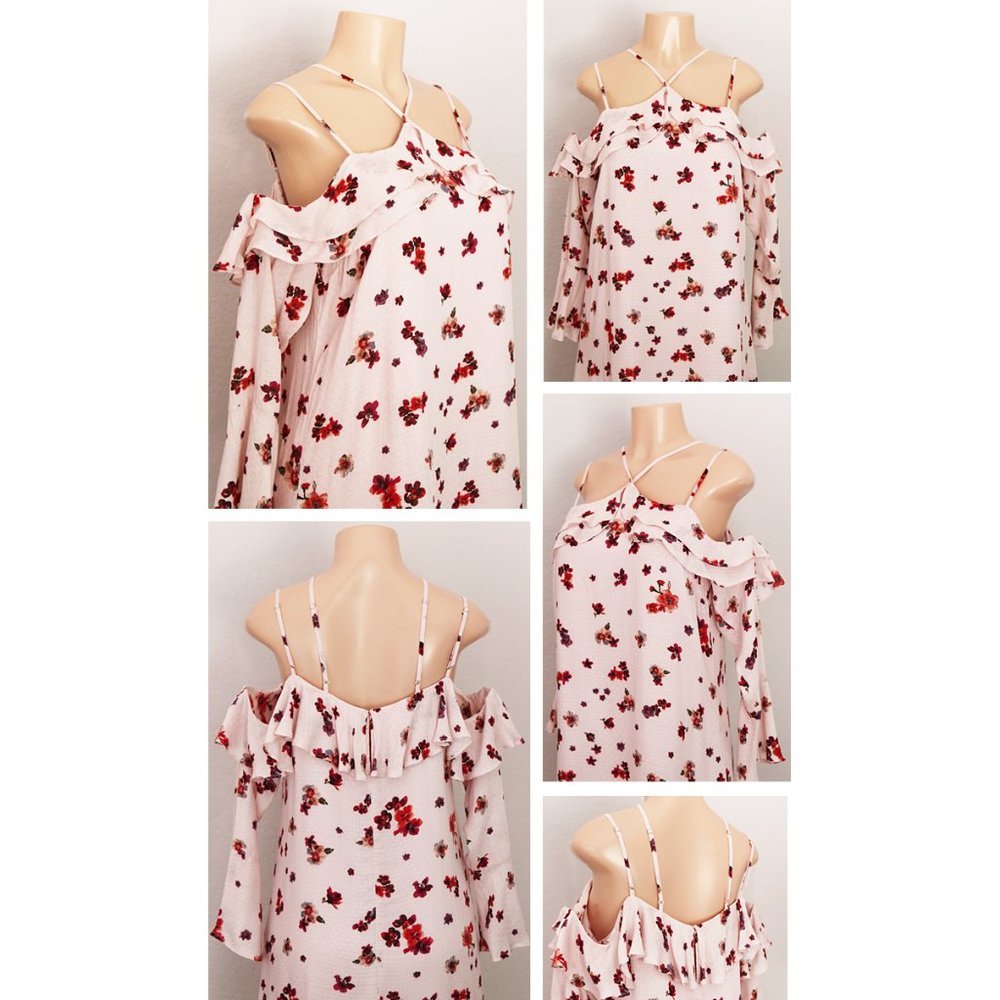Blush Rust Floral Off Shoulder Ruffle Halter Dress - Picture 3 of 10